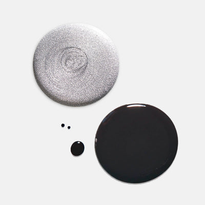 Basic Bitch (Black) and Mr. M (Silver) nail polish product shot. Long wearing, luxury, 10 free, non-toxic nail polish.
