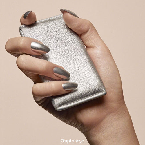 Mr.M Silver nail polish product shot. Long wearing, 10 free, non-toxic nail polish.